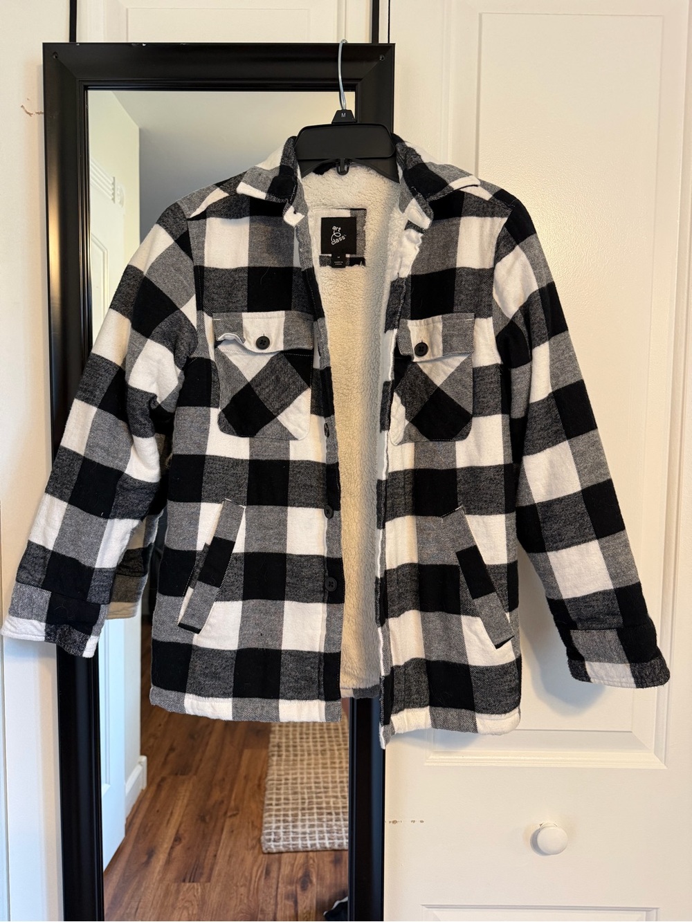 art class Black & White Buffalo Plaid Sherpa-Lined Puffer Jacket